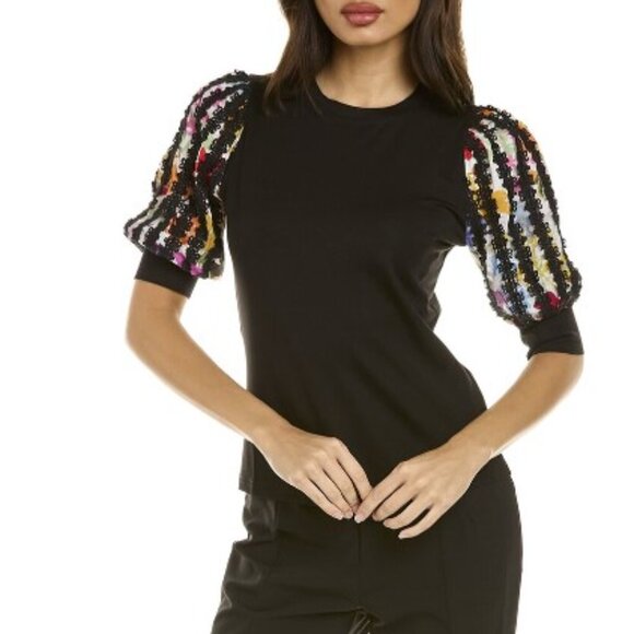 Gracia Tops - Gracia Puff Embroidered Sleeve Knit Top Sz Small